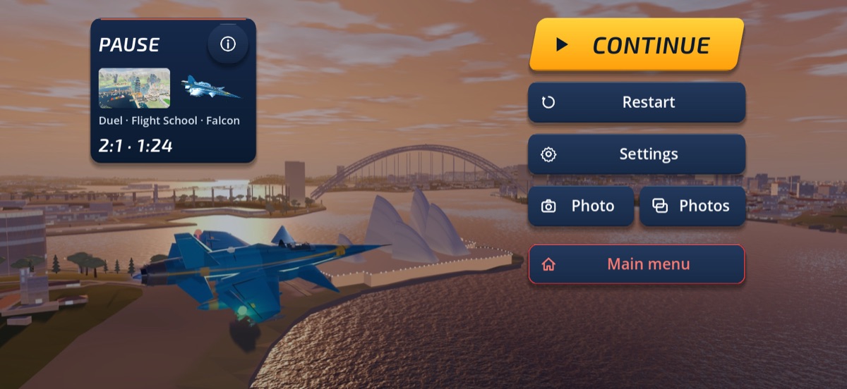 The pause menu over the flight