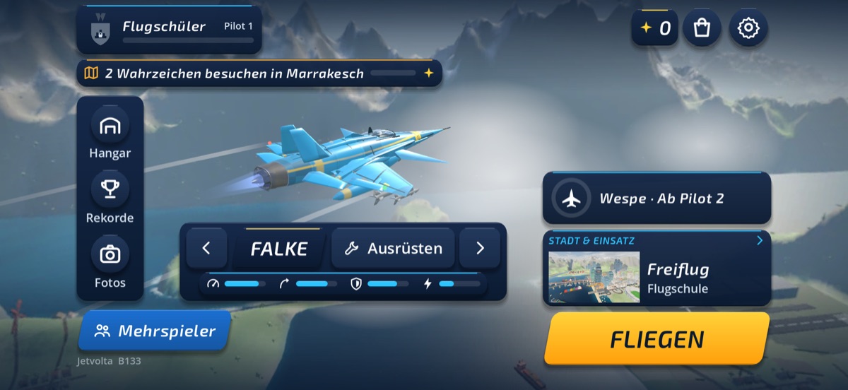 Das Flugdeck mit Jet, Pilotenplatte und Einsatzkarte